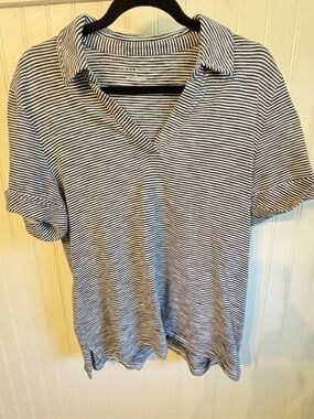 Talbots's Striped Short-Sleeve V-neck Polo Shirt - Black & White